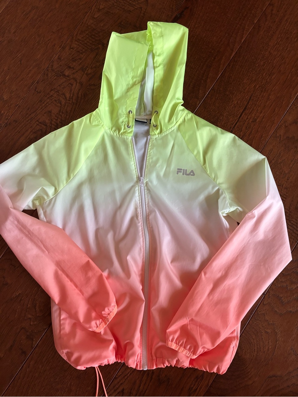 Fila Girls' Ombre Hooded Rain Jacket - Yellow Green to Pink
